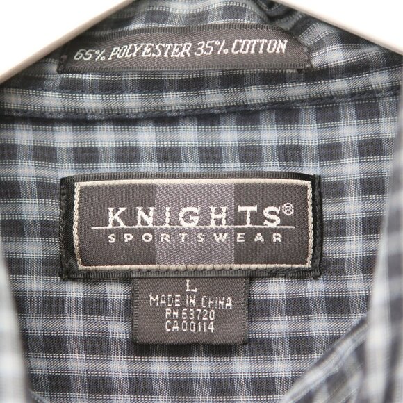 Knights Sportswear Button Shirt Stripe Black Grey Check Plaid Casual Top Office - Picture 3 of 6